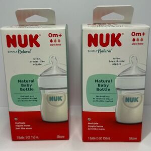 NUK Simply Natural Baby Bottle 5oz 150mL‎ 0m+ Slow Flow 2 Pack New